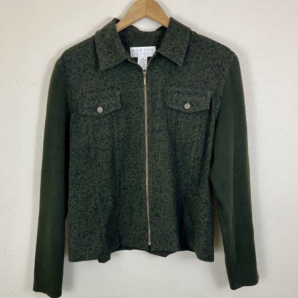 Norton Studio Floral Contrast Sleeve Zip Floral Zip Jacket Plus Size 14 - Picture 1 of 4